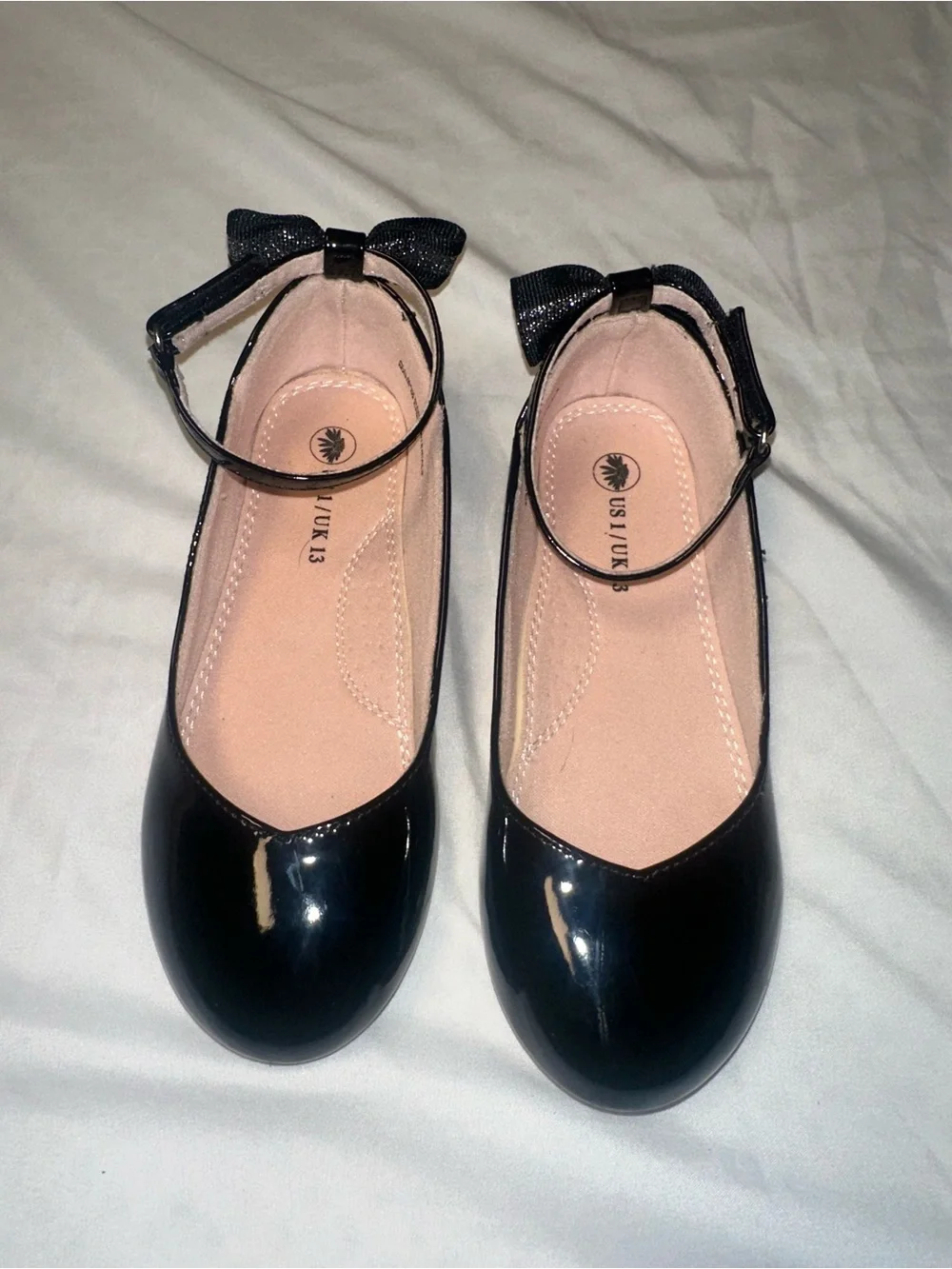Girls Black Patent Mary Jane Ballet Flats with Bow